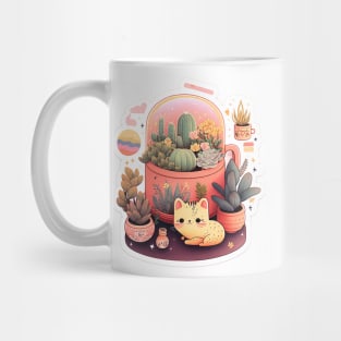 Cute kawaii fluffy cats and plants Mug